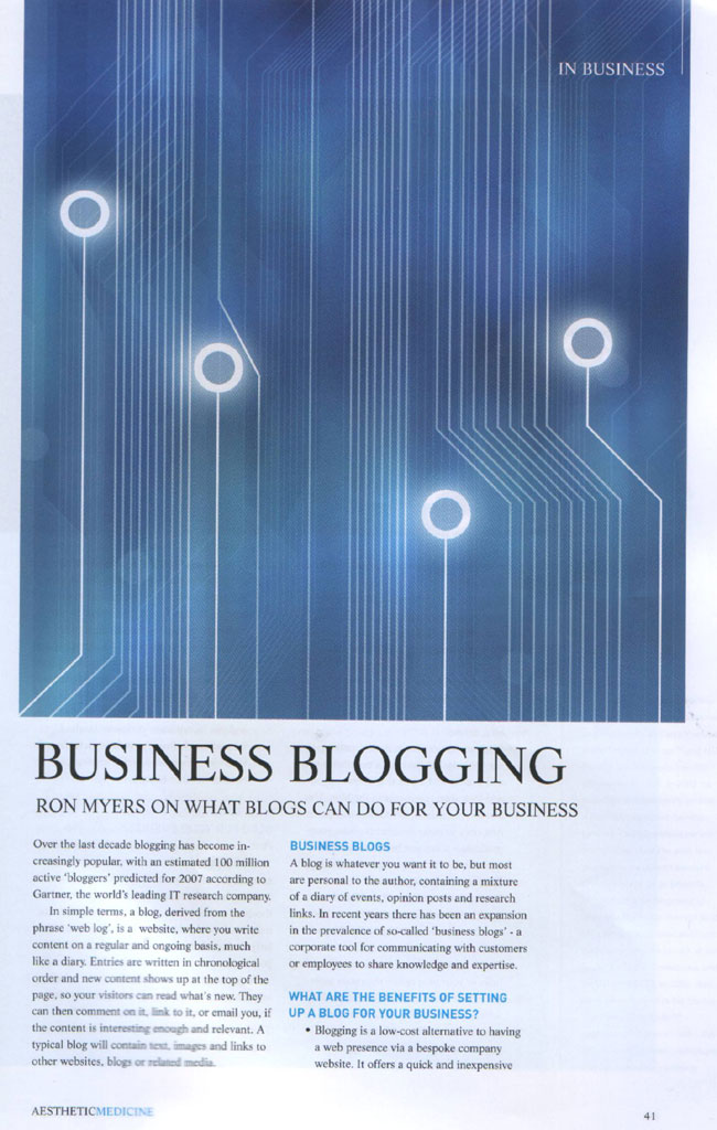 Aesthetic Medicine Magazine September 2007 - Business Blogging Page 1
