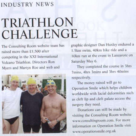 Aesthetic Medicine June 2006 - Consulting Room Triathlon Challenge