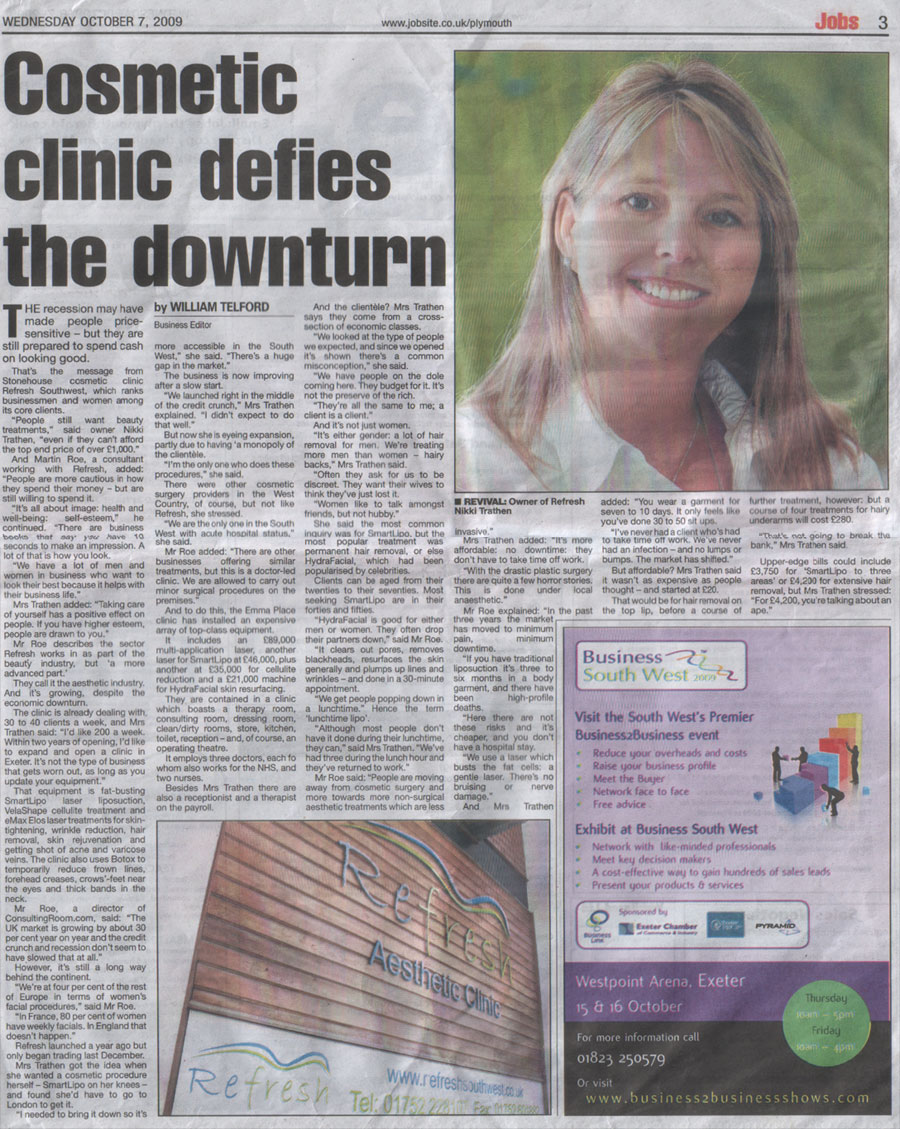 Plymouth Herald - Cosmetic Clinic Defies The Downturn