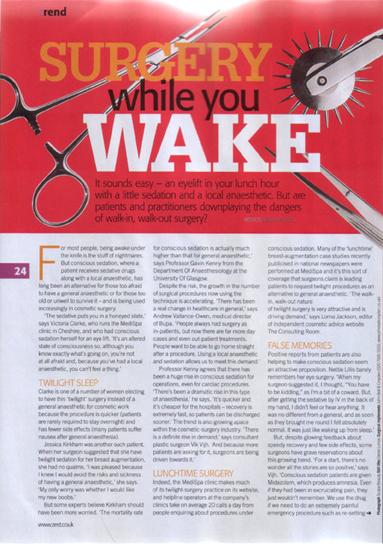 Zest Magazine November 2006 - Surgery While You Wake