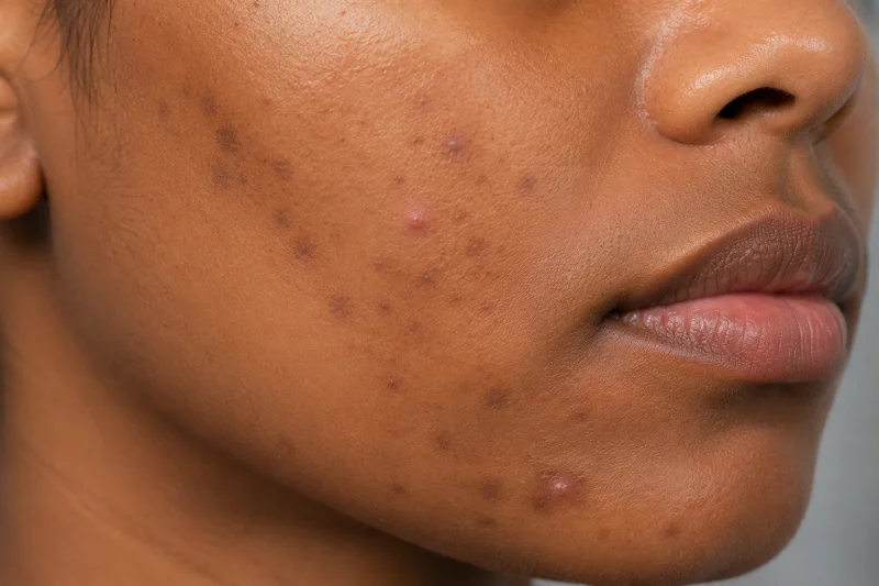 Close-up of skin with acne marks