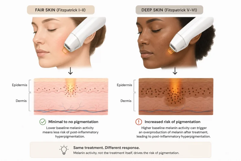 Skin treatment response by tone comparison