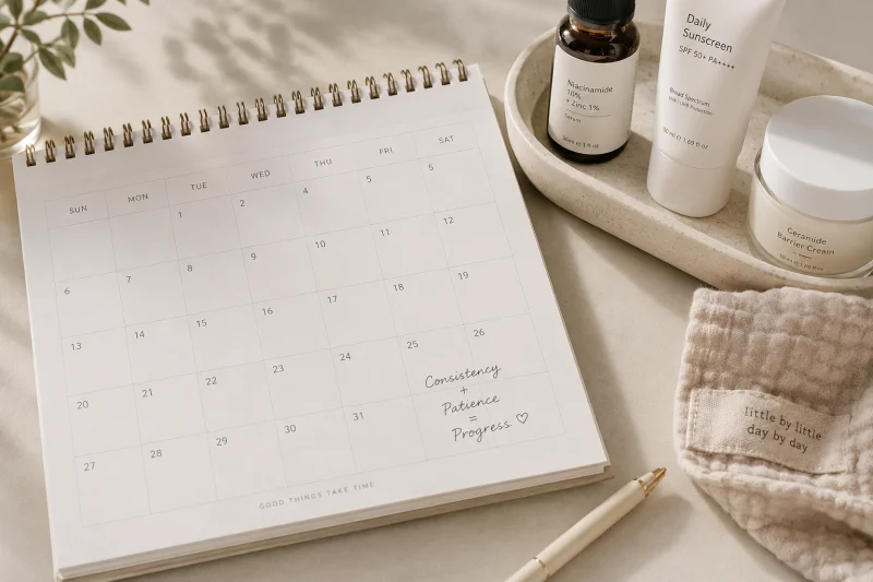 Skincare and planning in soft light