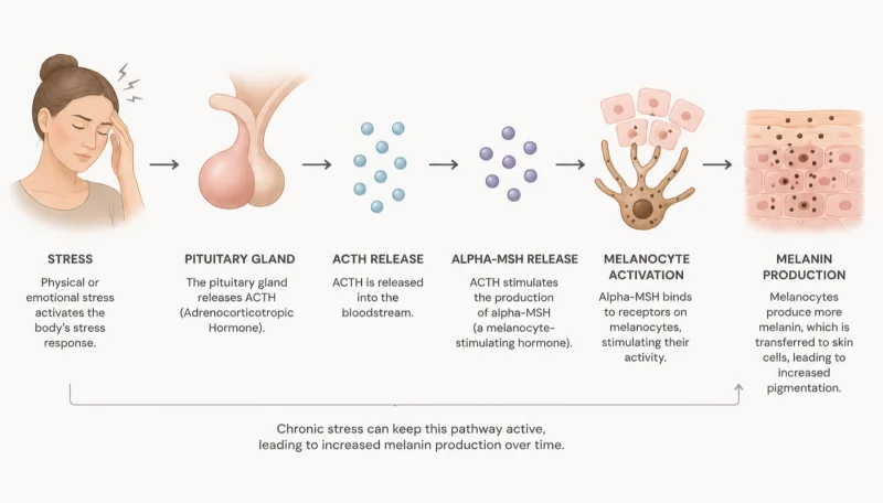 Stress-induced melanin pathway in response