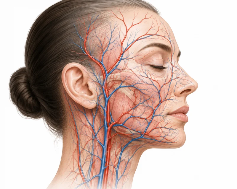 Illustration of facial vascular mapping used to plan safe filler injection routes
