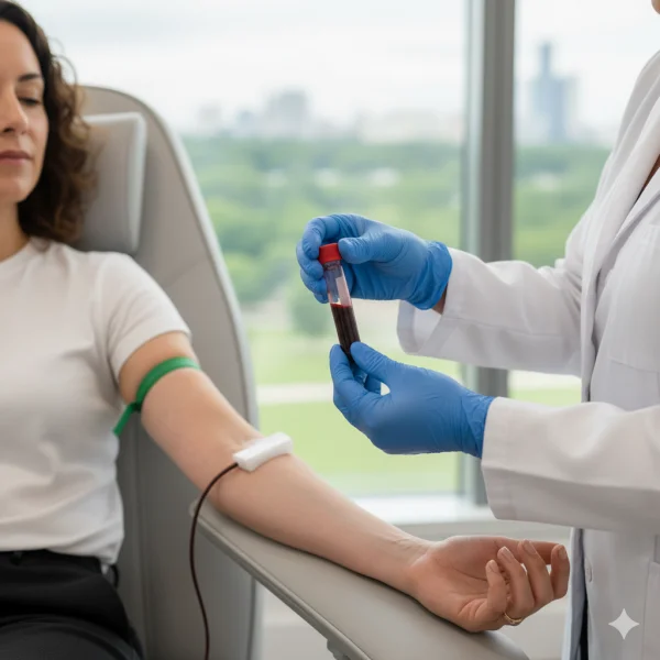Blood sample being drawn into a vial