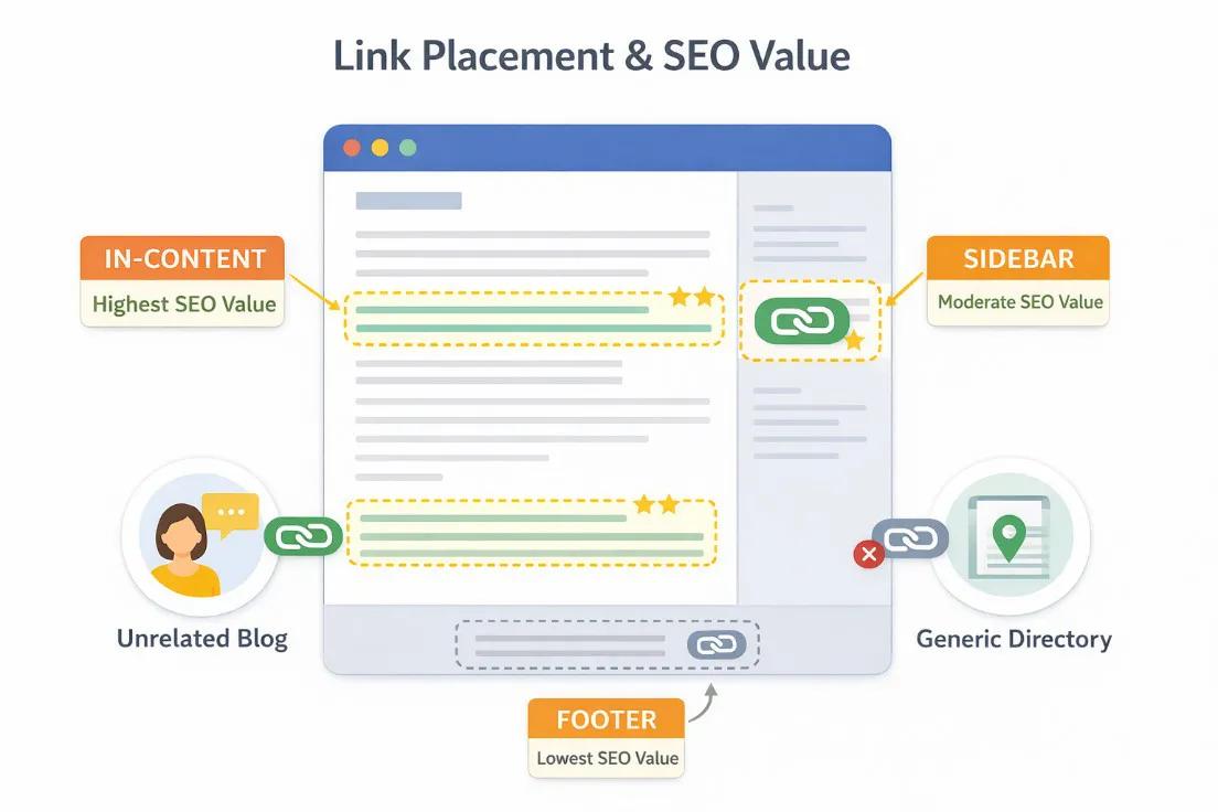 Link placement and SEO value diagram