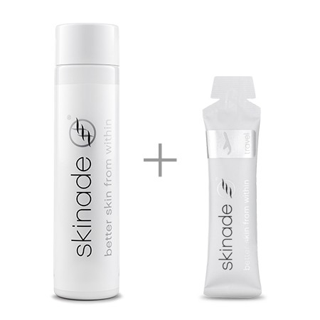 Skinade bottle and travel sachet